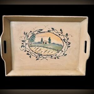 Large Vintage FARMHOUSE Hand-Painted Table Tray 23.75 x 16.75”